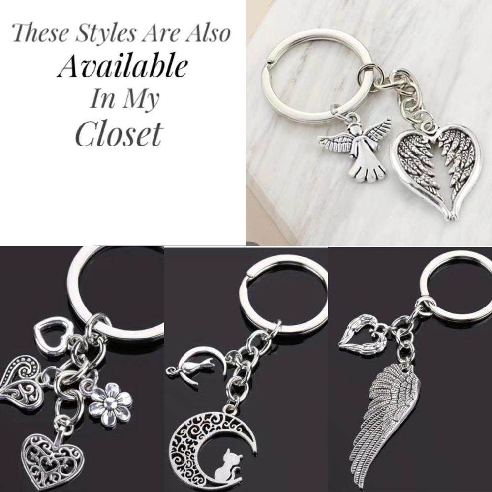 Angel Wings Blue Pendant Keychain Handbag Jewelry Inlaid Rhinestone Enamel New - Picture 10 of 12